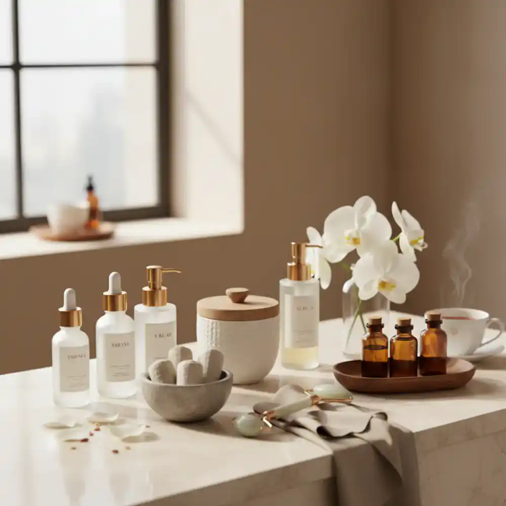 Skincare ritual setup