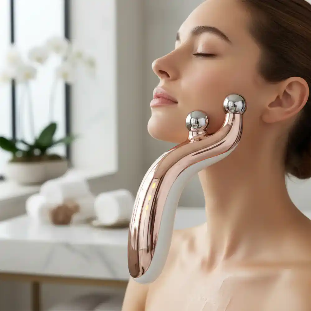 Microcurrent massager application on jawline