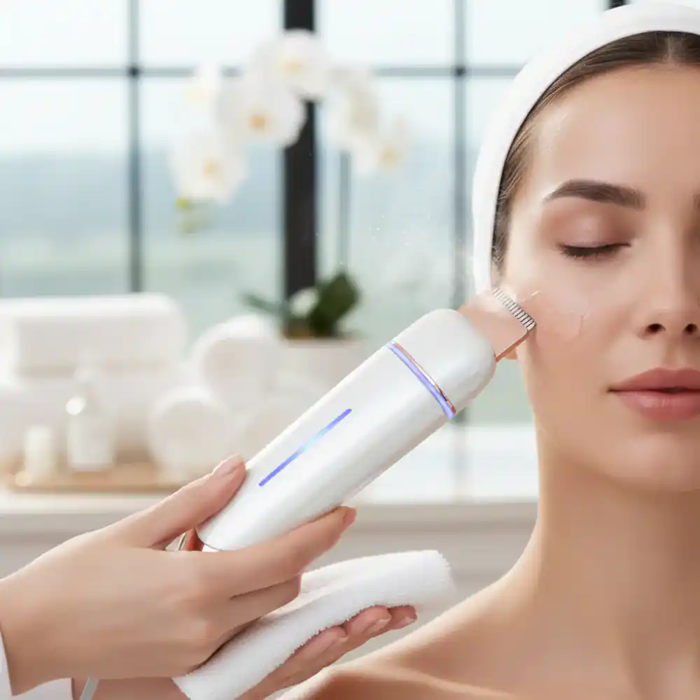 Ultrasonic skin scrubber removing impurities